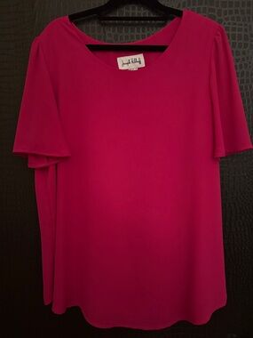 Joseph Ribkoff Pink Blouse Size 12 Flutter Sleeve Dressy Top Workwear layer
